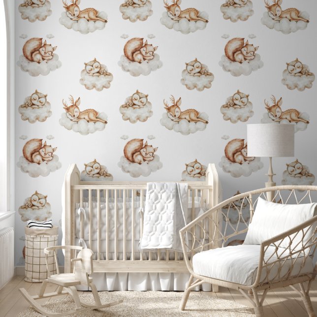 Papier Peint Dormir Bois Animaux Modèle Baby Nursery (Enfants)
