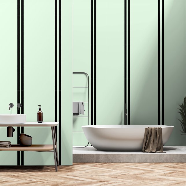Papier Peint Double Bandes Noires Sur Vert Pâle (Salle de bain)
