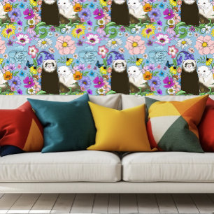 Papier Peint Douce Paire de Furets Floraux Bleus Fantaisistes