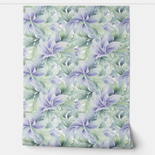 Papier Peint Doux pastel violet et sauge vert feuille chic