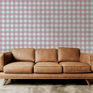 Papier Peint Doux rose et bleu à main À damiers plaid