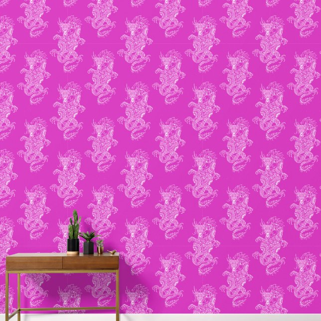 Papier Peint Dragon chinois style rose chaud (Couloir)