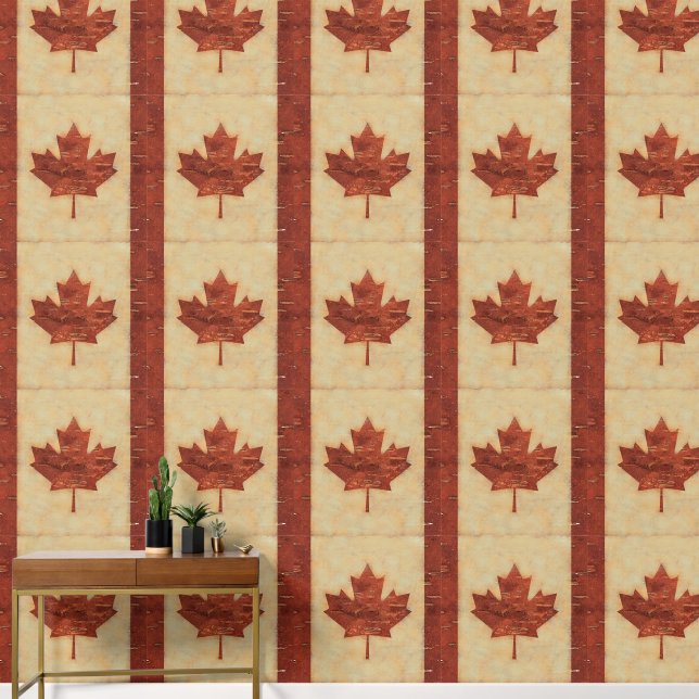 Papier Peint Drapeau Canadien Sur L'Écorce De Birch Intérieur (Couloir)