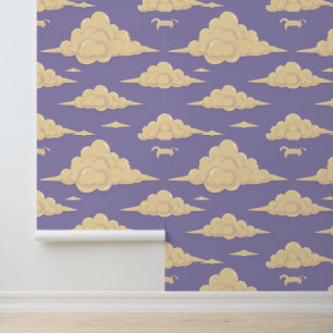 Papier Peint Dreamy Lavender Skies : Whimsical Cloud Motif