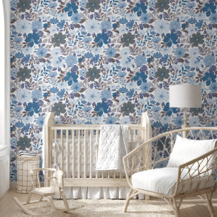 Papier Peint Dusty Blue & Grey Winter Sky Floral Garden