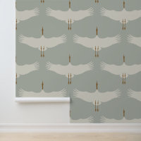 Dusty Blue Neutral Birds Grues Art Déco Motif