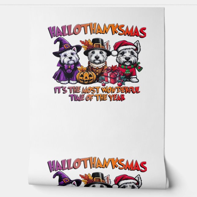 Papier Peint Ecosse Terrier Halloween Thanksgiving Noël (Déroulement)