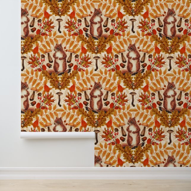 Papier Peint Écureuil d'automne sur blanc (Application)