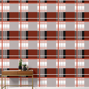Papier Peint Effet plaid frappant rouge, gris, noir et blanc