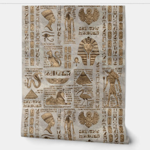 Papier Peint Egyptian hieroglyphs and deities -Vintage Gold
