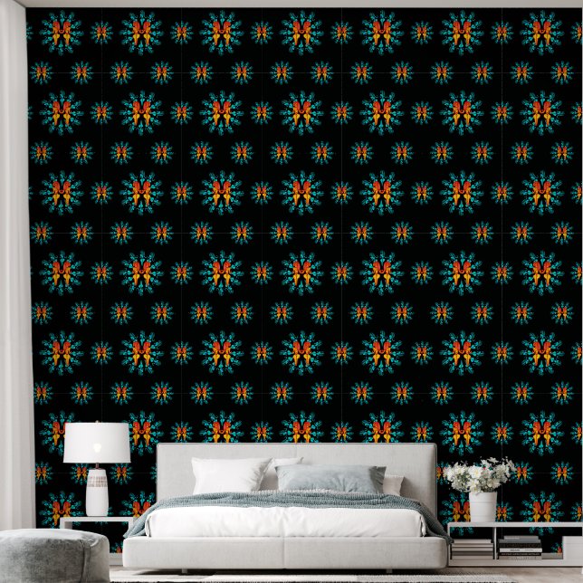 Papier Peint Electric Bloom Repeat – Dark Psychedelic Wallpaper (Chambre à coucher)
