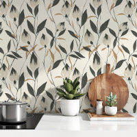 Élégance Botanique Moderne - Floral Noir et Beige