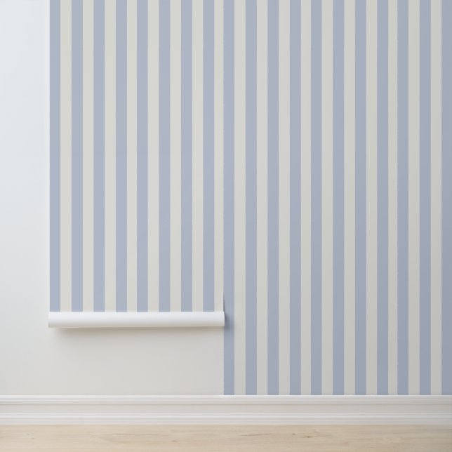 Papier Peint Élégance Côtière Classe Rayures Bleu Clair Blanc (Application)