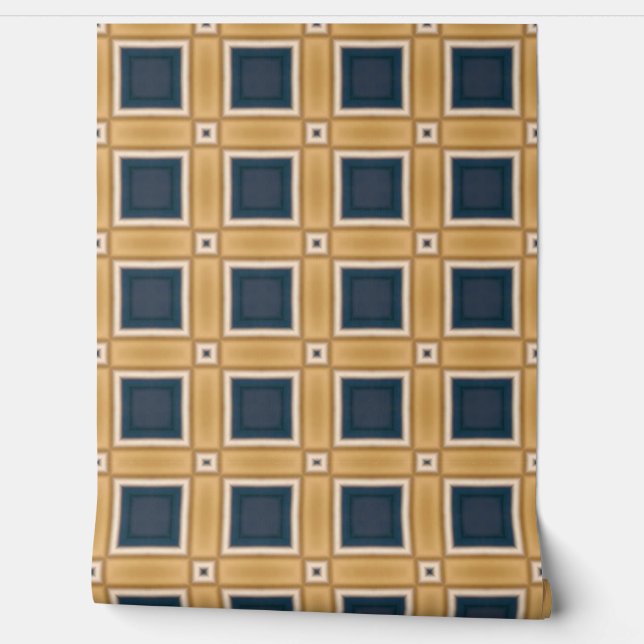 Papier Peint Élégance géométrique marine et or (Déroulement)