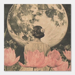 Papier Peint Élégance Lune - Vue arrière d'une femme avec Lune