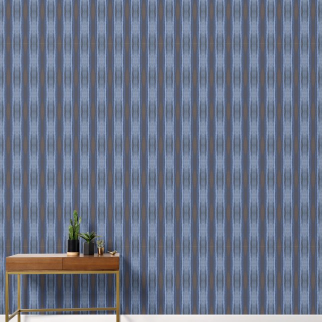 Papier Peint Élégant Bleu Abstrait et bandes verticales Brown (Couloir)