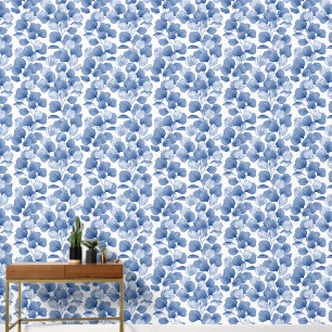 Papier Peint Elégant bleu blanc aquarelle Feuilles motif