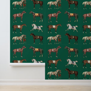 Papier Peint Élégant Chevaux Vintages à cheval Chasseur Vert