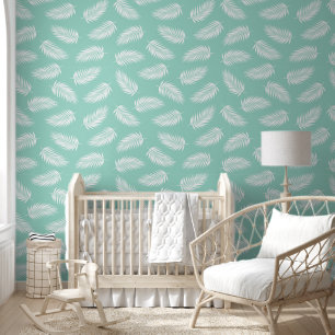 Papier Peint Élégant Chic Motif de plumes bleu-vert doux