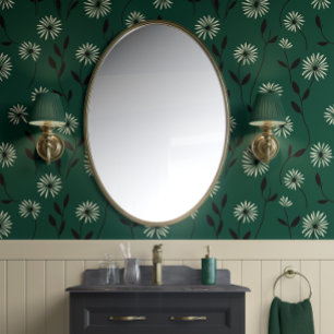 Papier Peint Elégant Daisy Meadow Forest Green & Ivory - Modern