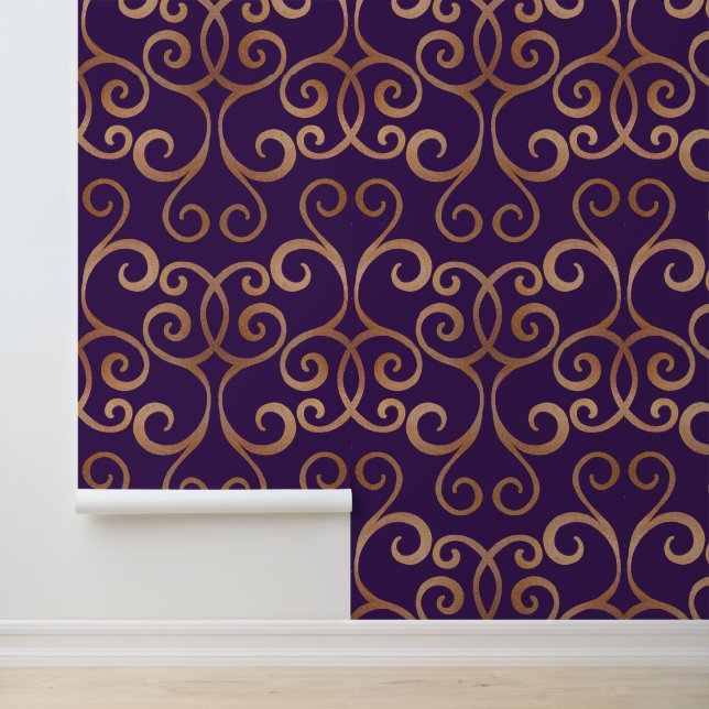 Papier Peint Élégant Damask Classy Luxury Rose Gold Et Purple (Application)