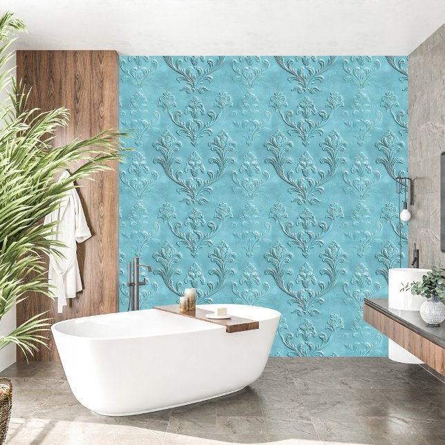 Papier Peint Elégant Damask Turquoise Baroque (Elegant Damask Turquoise Baroque Wallpaper)
