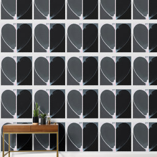 Papier Peint Elégant demi-coeur Abstrait Motif gris et noir