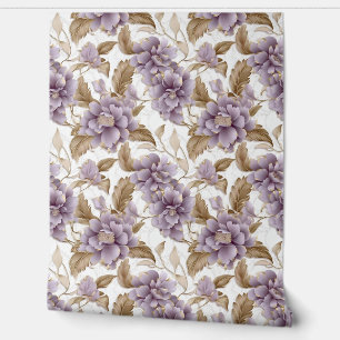 Papier Peint Elégant faux or et fleurs violettes clair été