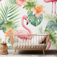 Elégant Flamant rose aquarelle et patte florale tr