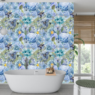 Papier Peint Élégant Fleur sauvage Bleu Botanique Motif