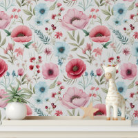 Élégant Fleur sauvage bleu rouge Pavot motif flora
