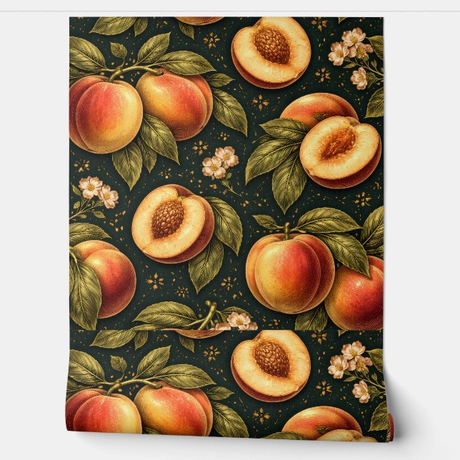 Papier Peint Elegant Golden Peach Botanical Wallpaper (Déroulement)