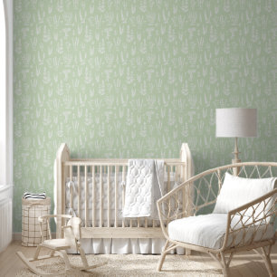 Papier Peint Elégant Jardin Vintage Herbal Vert Sage doux