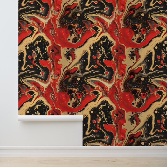 Papier Peint Elégant marbre rouge doré noir carrelé (Application)