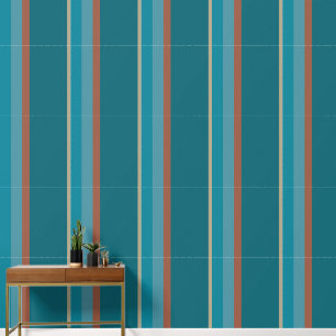 Papier Peint Elégant, moderne Aqua Bleu et Rust Stone Stripes
