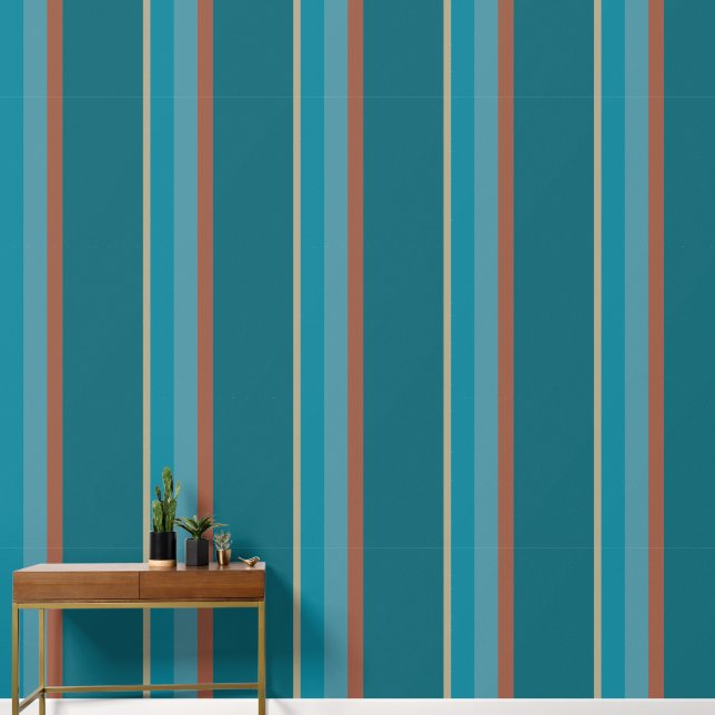 Papier Peint Elégant, moderne Aqua Bleu et Rust Stone Stripes (Couloir)