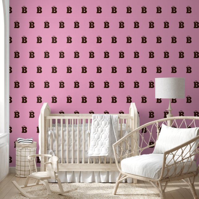 Papier Peint Élégant Monogramme Brown Simple décalé rose (Enfants)