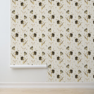 Papier Peint Élégant motif à rayures florales de tulipes avec n
