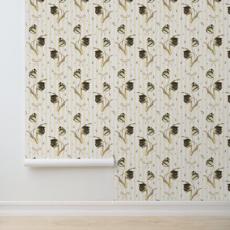 Papier Peint Élégant motif à rayures florales de tulipes avec n