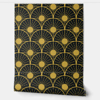 Elégant Motif Art Déco Gold Sun sur Noir