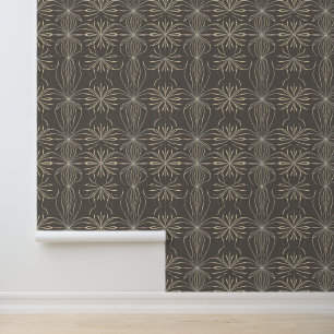 Papier Peint Elégant motif floral Art Déco en beige & gris