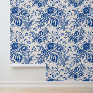 Papier Peint Élégant motif floral chinoiseries bleu et blanc