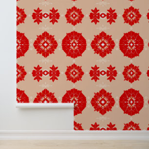 Papier Peint Élégant motif floral rouge sur le beige