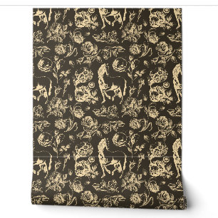 Papier Peint Élégant motif floral vintage crème marron cheval