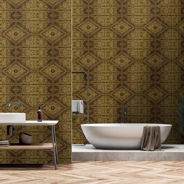 Papier Peint Elégant or sans votre initial (Salle de bain)