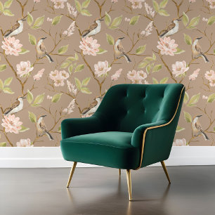 Papier Peint Elégant peinture à l'huile Oiseau et branche rose