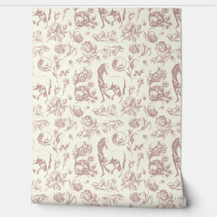 Papier Peint Elégant Rose Vintage Gold Toile Horse Floral