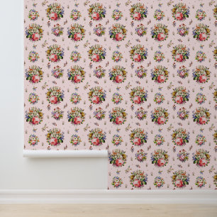 Papier Peint Élégant Rose Vintage motif floral sur rose