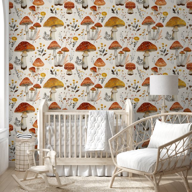 Papier Peint Elégant Rustique Chic Champignons Jardin Motif de  (Enfants)