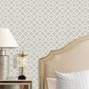 Papier Peint Elégant treillis géométrique Motif gris blanc cass